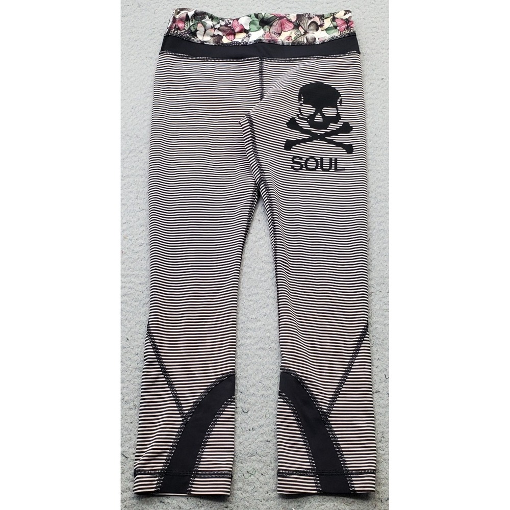 SoulCycle X Lululemon Crop Leggings Womens Size 2 Multi Striped Skull Logo Rare